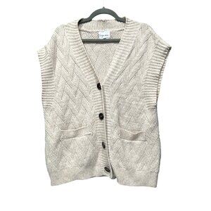 Pink Rose Women's L Cardigan Vest Beige Cable Knit Sleeveless Preppy Y2K Boho